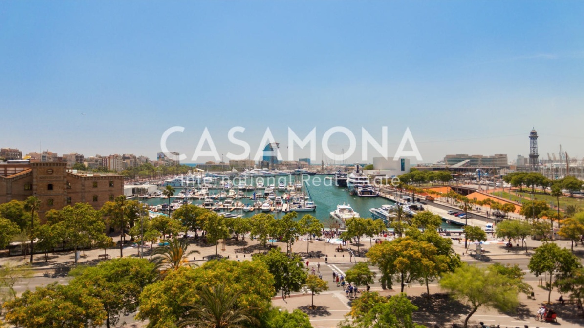 Helles Apartment mit 2 Schlafzimmern mit Blick auf Port Vell und Montjuic